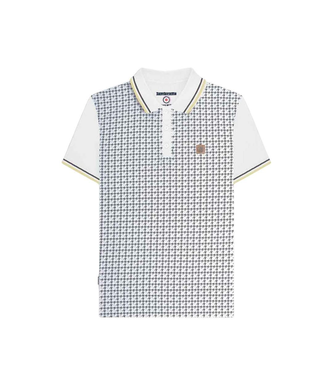 Mens Houndstooth Polo Shirt White Iron Silver Lambretta-3