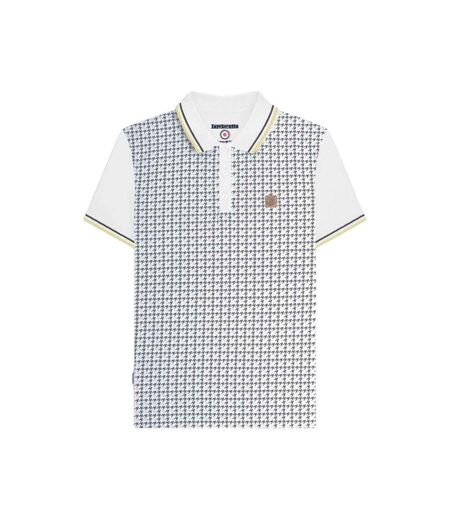 Mens Houndstooth Polo Shirt White Iron Silver Lambretta