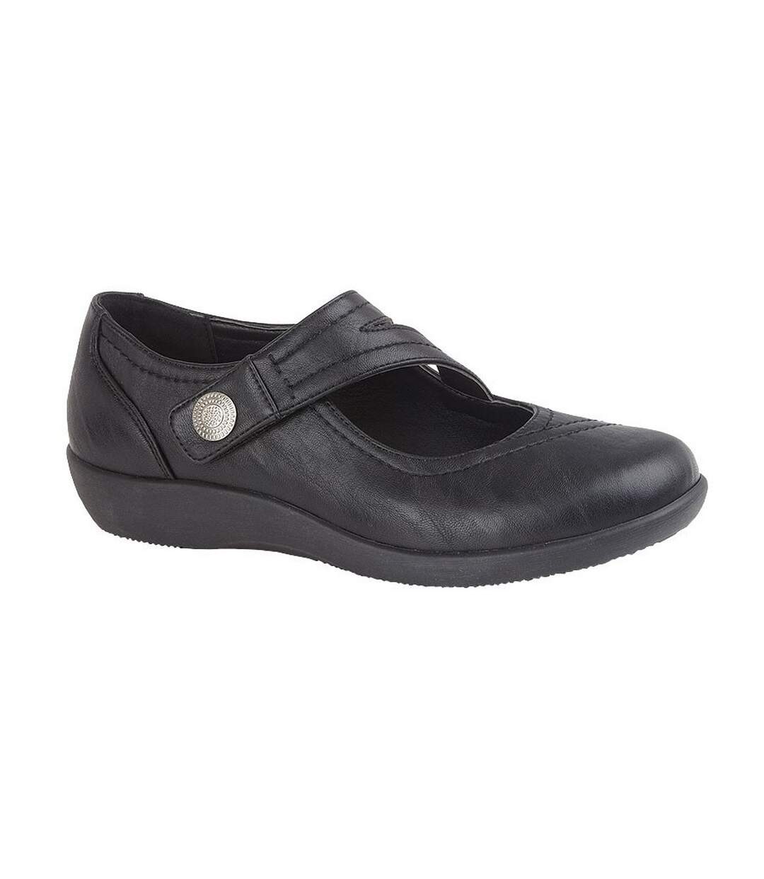 Womens/ladies x wide ee fit touch fastening bar shoe black Boulevard-1