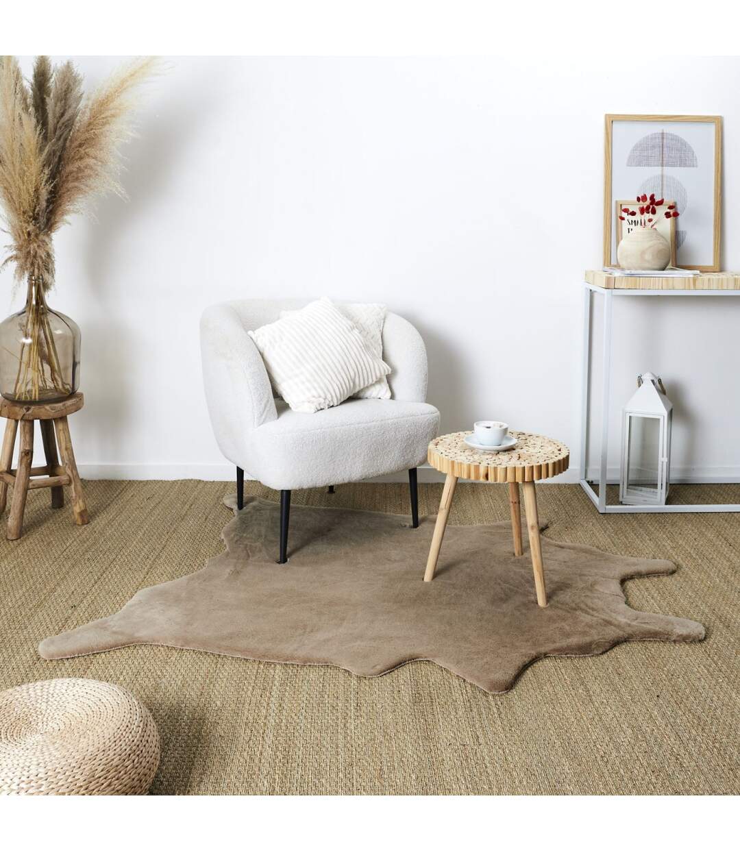 Tapis Fausse Fourrure Effet Peau 120x158cm Taupe-2