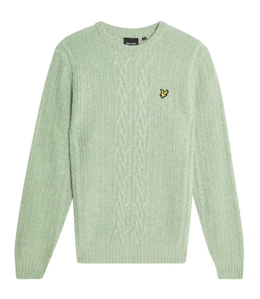 Pull À Maille Torsadée Motif/style Logo Brodé Homme Turquoise Pâle Chiné Lyle & Scott-2