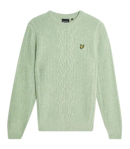 Pull À Maille Torsadée Motif/style Logo Brodé Homme Turquoise Pâle Chiné Lyle & Scott