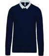 Polo homme rugby - manches longues - K213 - bleu marine - col contrasté