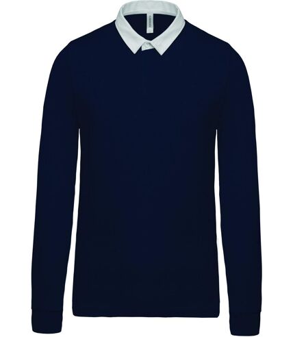 Polo homme rugby - manches longues - K213 - bleu marine - col contrasté