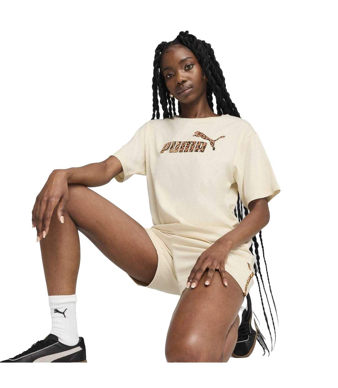 Womens/ladies Animal Print Logo T-shirt Beige Puma-4