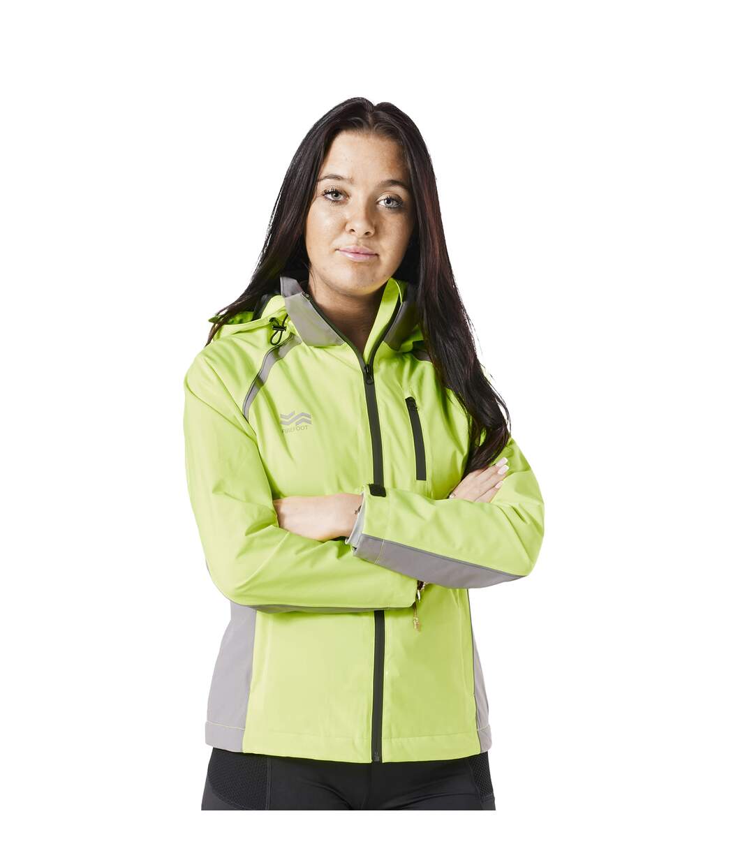 Womens/ladies fleece lined reflective waterproof jacket yellow/grey Firefoot