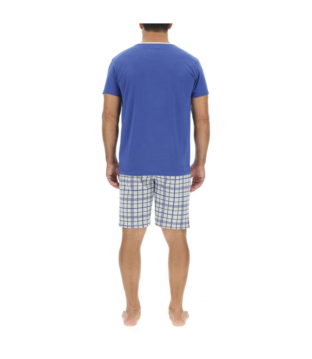 Ensemble Pyjama court homme en coton à carreaux et Logo poitrine Pierre Cardin-2