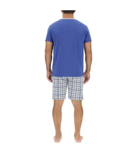 Ensemble Pyjama court homme en coton à carreaux et Logo poitrine Pierre Cardin