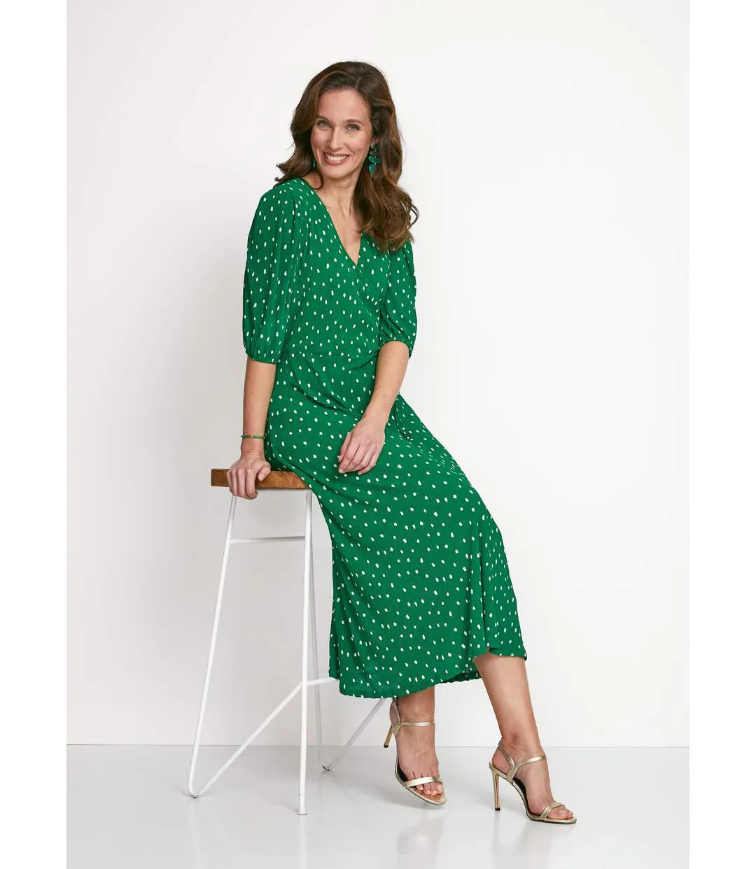 Robe mi longue cache-coeur pois-4
