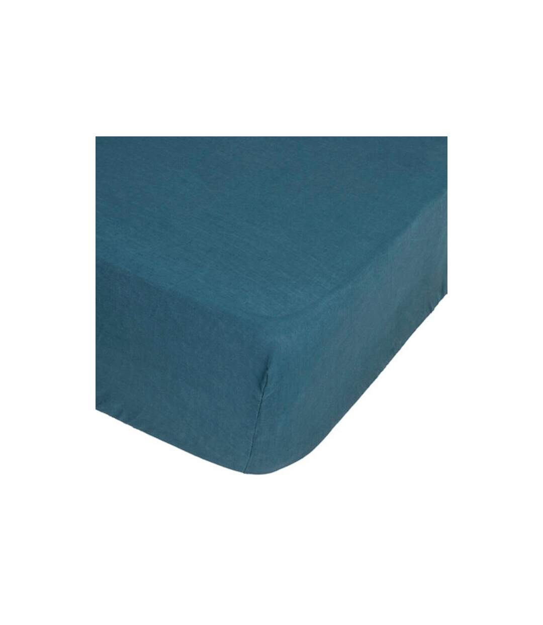 Drap Housse en Lin Adorable 160x200cm Bleu Canard-1
