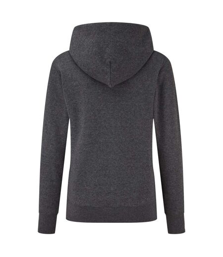Womens/ladies Classic Plain Hoodie Dark Heather Grey Fruit Of The Loom
