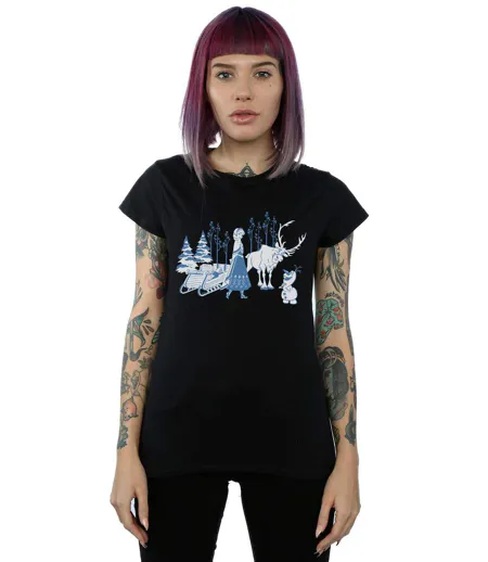 Disney T-shirt en coton Femme/Femme Frozen Anna Sven et Olaf (Noir) - UTBI22041