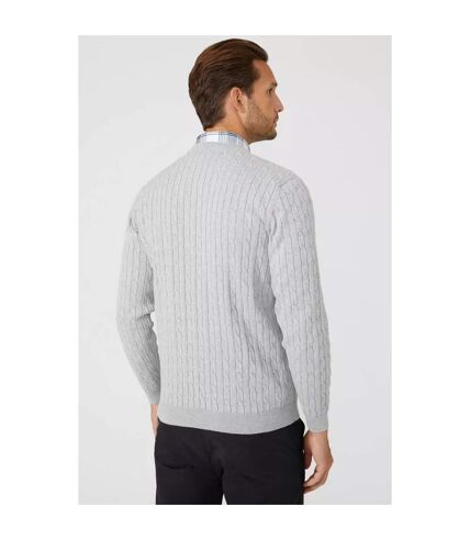 Mens cable cotton crew neck sweatshirt light grey Maine