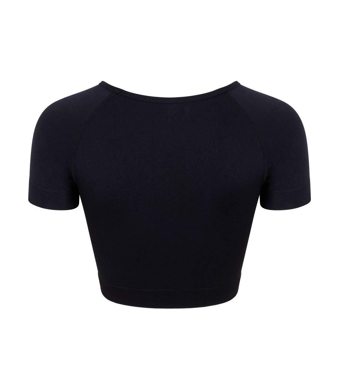Womens/ladies Plain Active Crop Top Black Silky-2