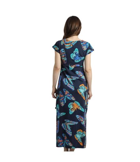 Womens/ladies mirren butterfly organic cotton maxi dress dark blue Weird Fish