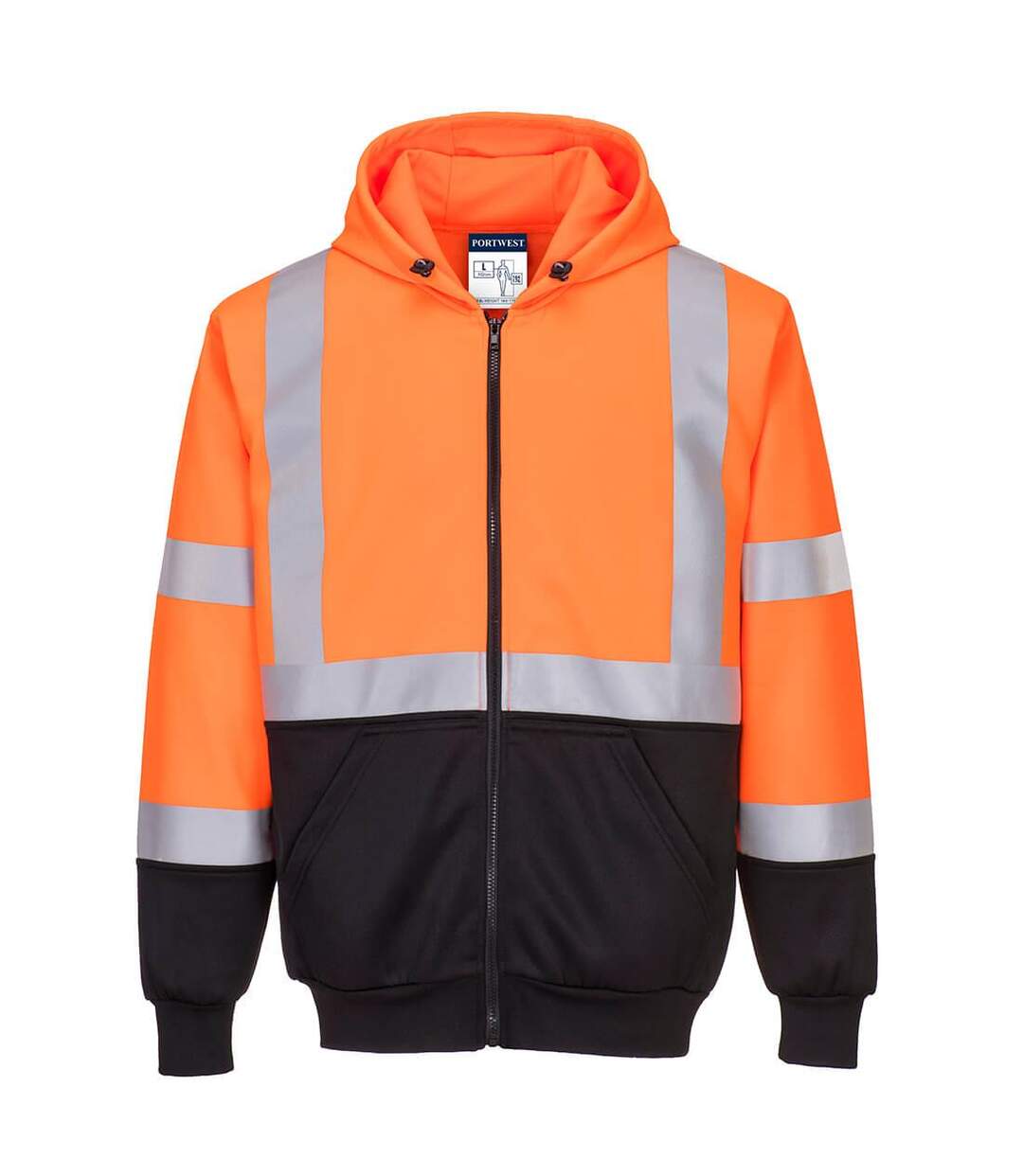 Mens two tone hi-vis safety full zip hoodie orange/black Portwest