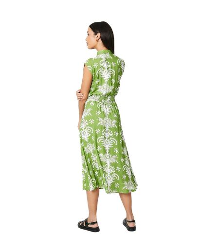 Womens/ladies abstract floral shirred waist shirt dress green Principles