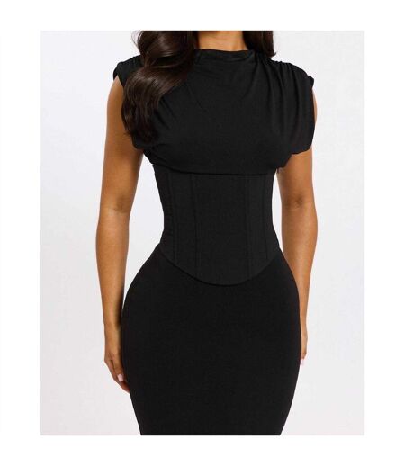 Robe Longue Femme Sandra Col Montant Détails Corset Et Mancherons Noir Mars The Label