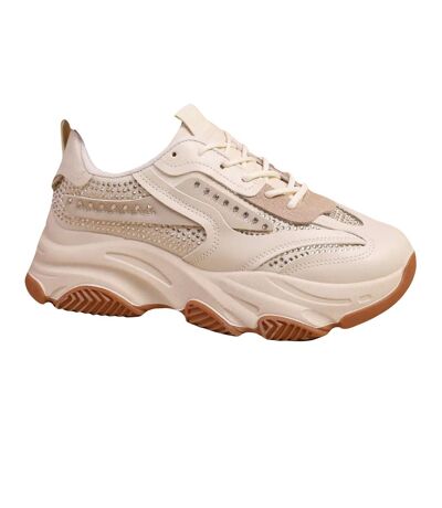 Womens/ladies groove diamante chunky trainers cream Where´s That From