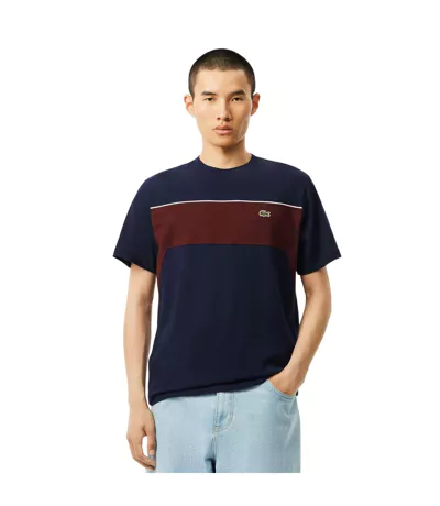 T-shirt Style Bloc De Couleurs Homme Bleu Marine Rouge Lacoste