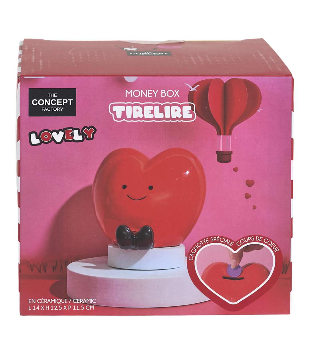 Tirelire Déco Cœur Kawaii 14cm Rouge-5