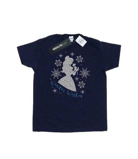Disney Princess Mens Belle Winter Silhouette T-Shirt (Navy Blue)