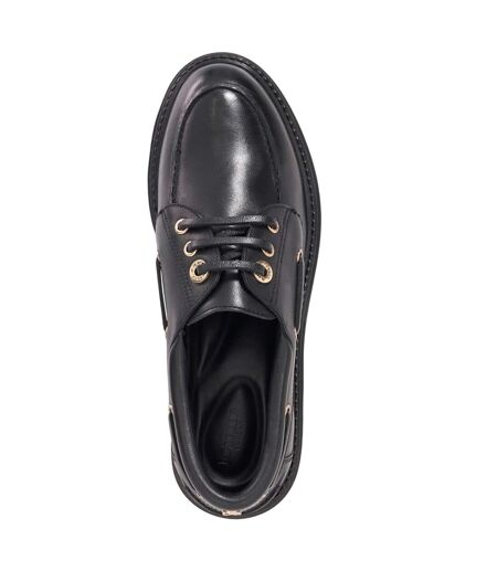 Womens/ladies Venetian Leather Lace Up Boat Shoes Black Dune London