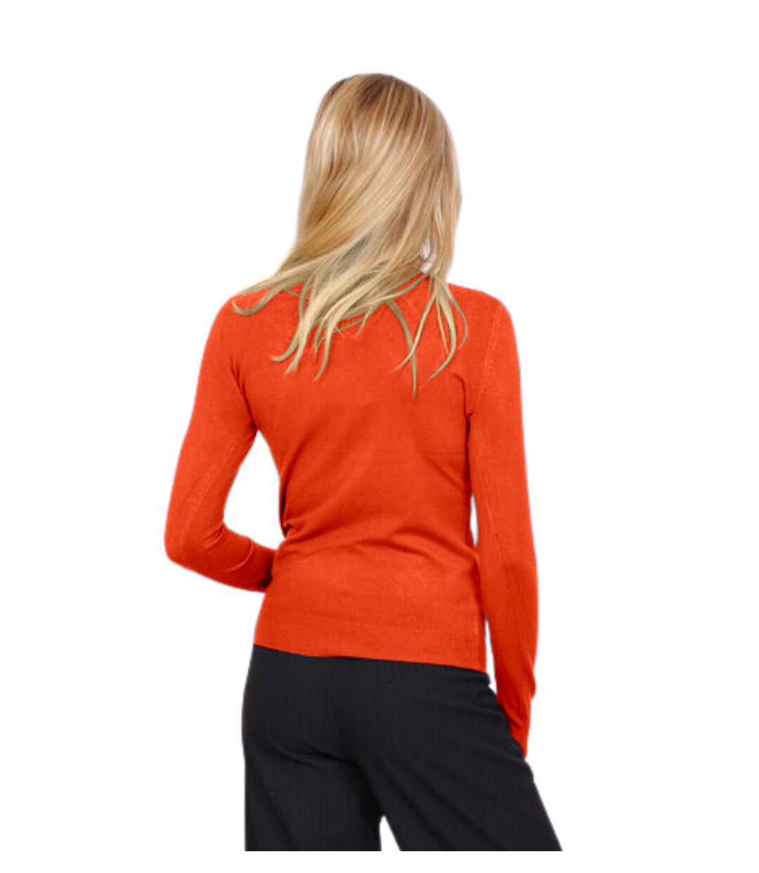 Pull femme de couleur brique - Col montant manches longues.