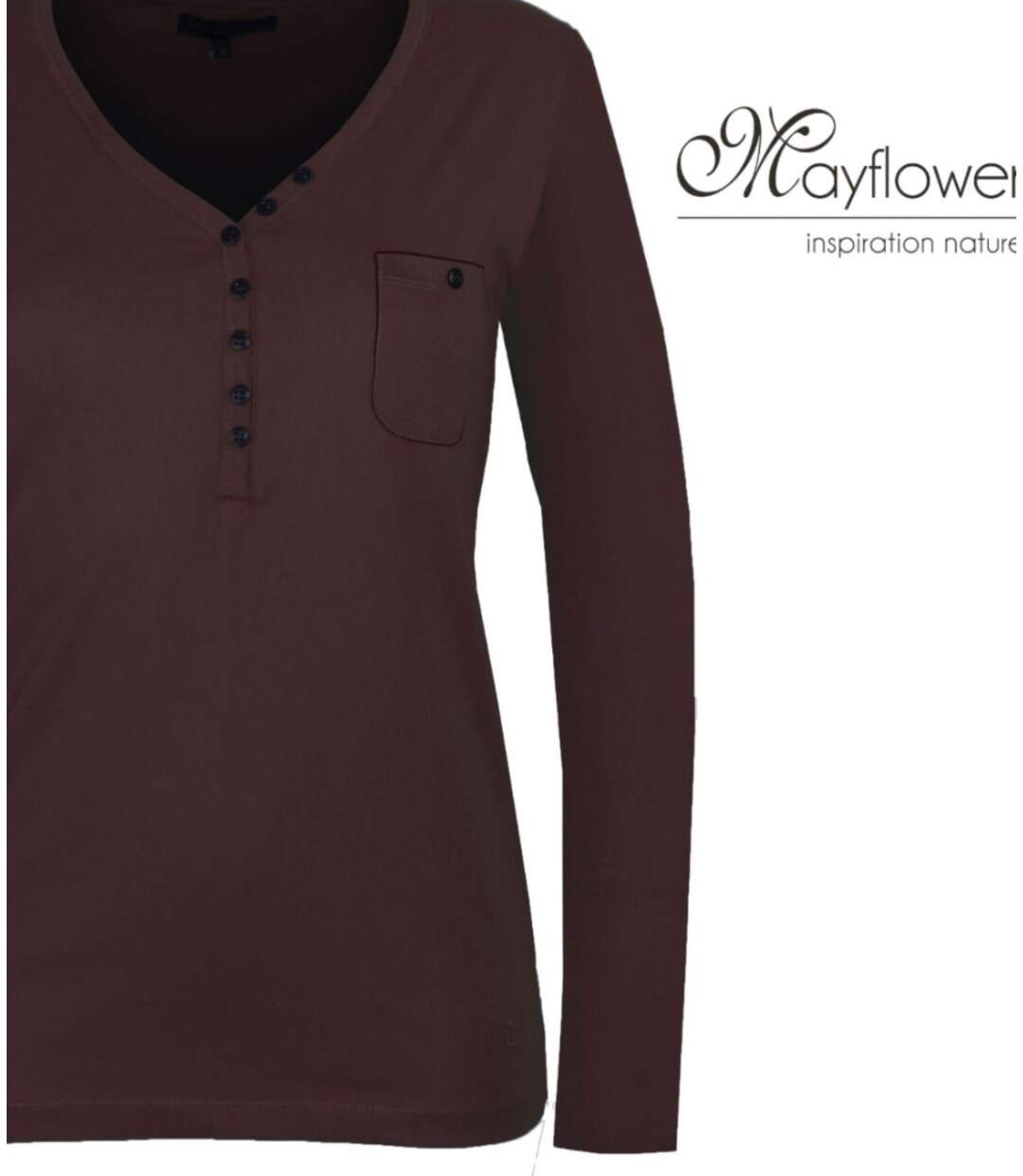 MAYFLOWER NATALI2 — T-shirt manches longues marron choco : douceur et confort en pur coton-4