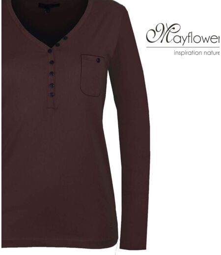 MAYFLOWER NATALI2 — T-shirt manches longues marron choco : douceur et confort en pur coton