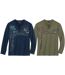 Pack of 2 Men's Henley-Neck Tops - Navy Khaki