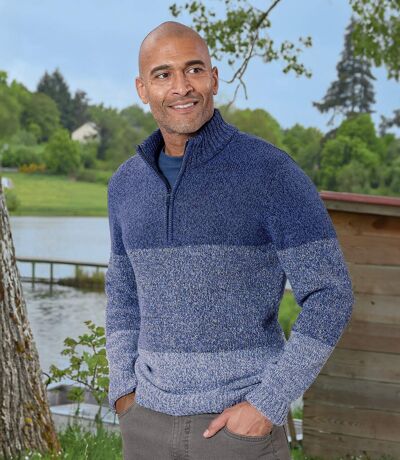 Men's Blue Marled Knit Jumper