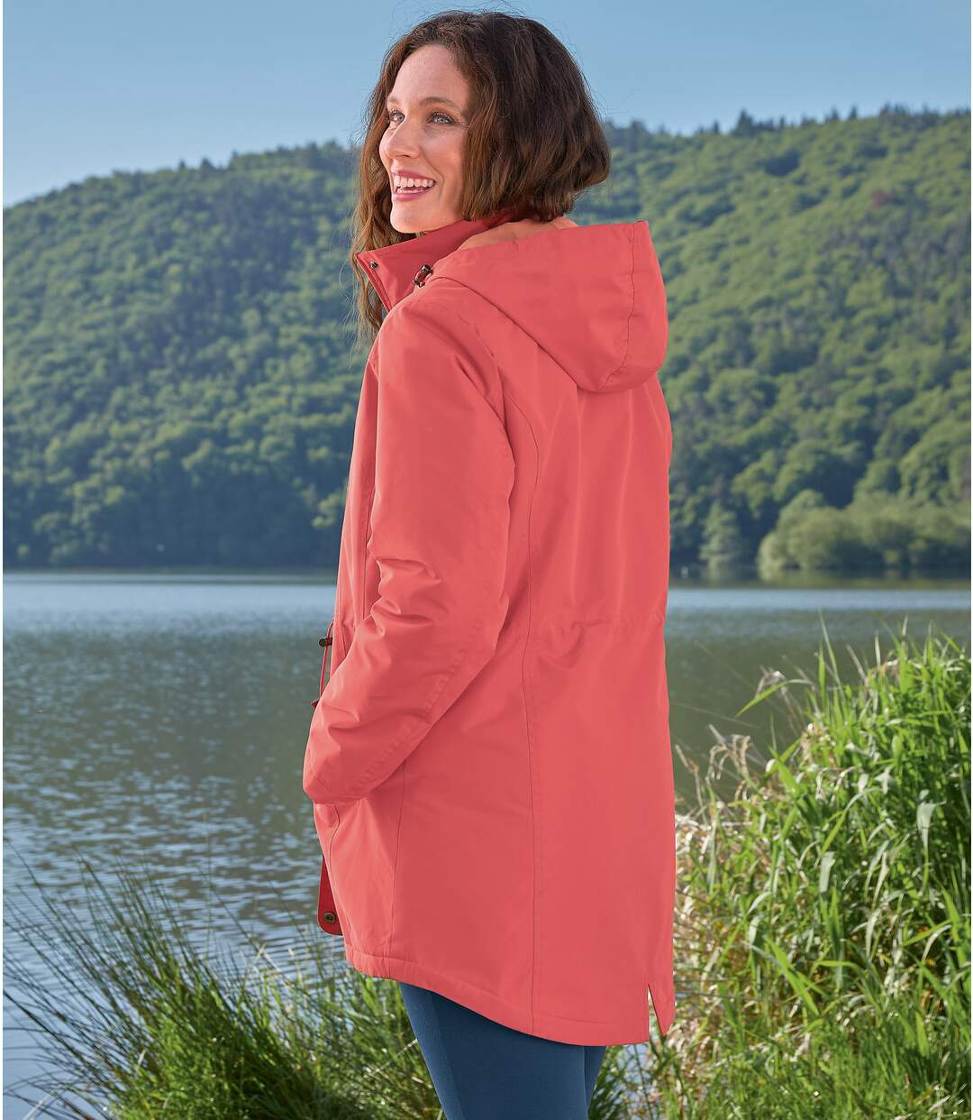 Parka à capuchon femme - corail