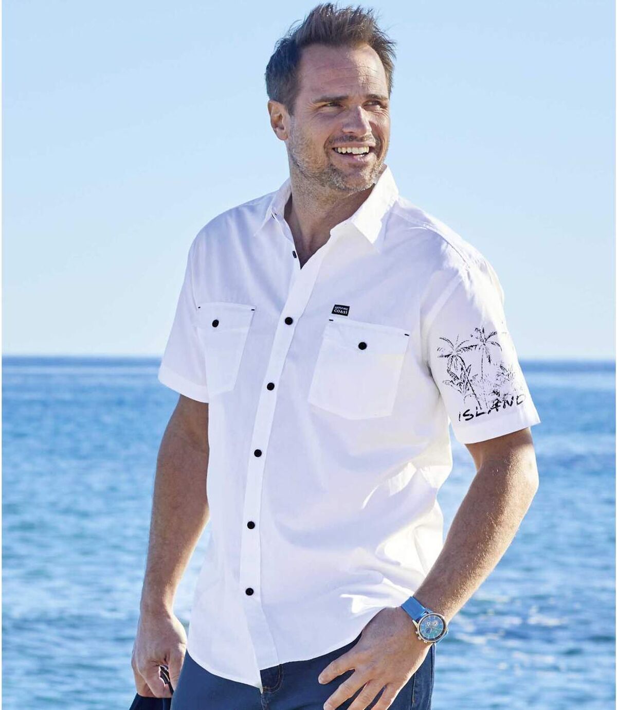 Weißes, kurzärmeliges Hemd Tropical Coast Atlas For Men