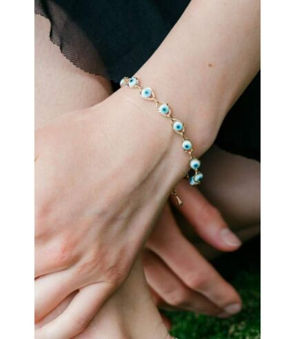 Minimalist Adjustable Evil Eye Charm Beaded Protection Dainty Bracelet