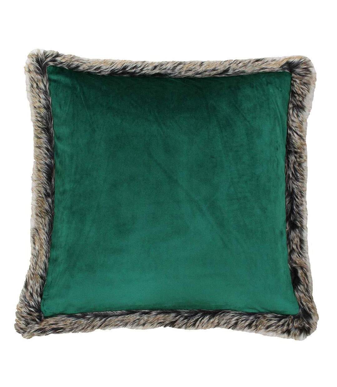 Riva Home Kiruna Faux Fur Edged Velvet Style Square Cushion Cover (Emerald Green) - UTRV1134-1
