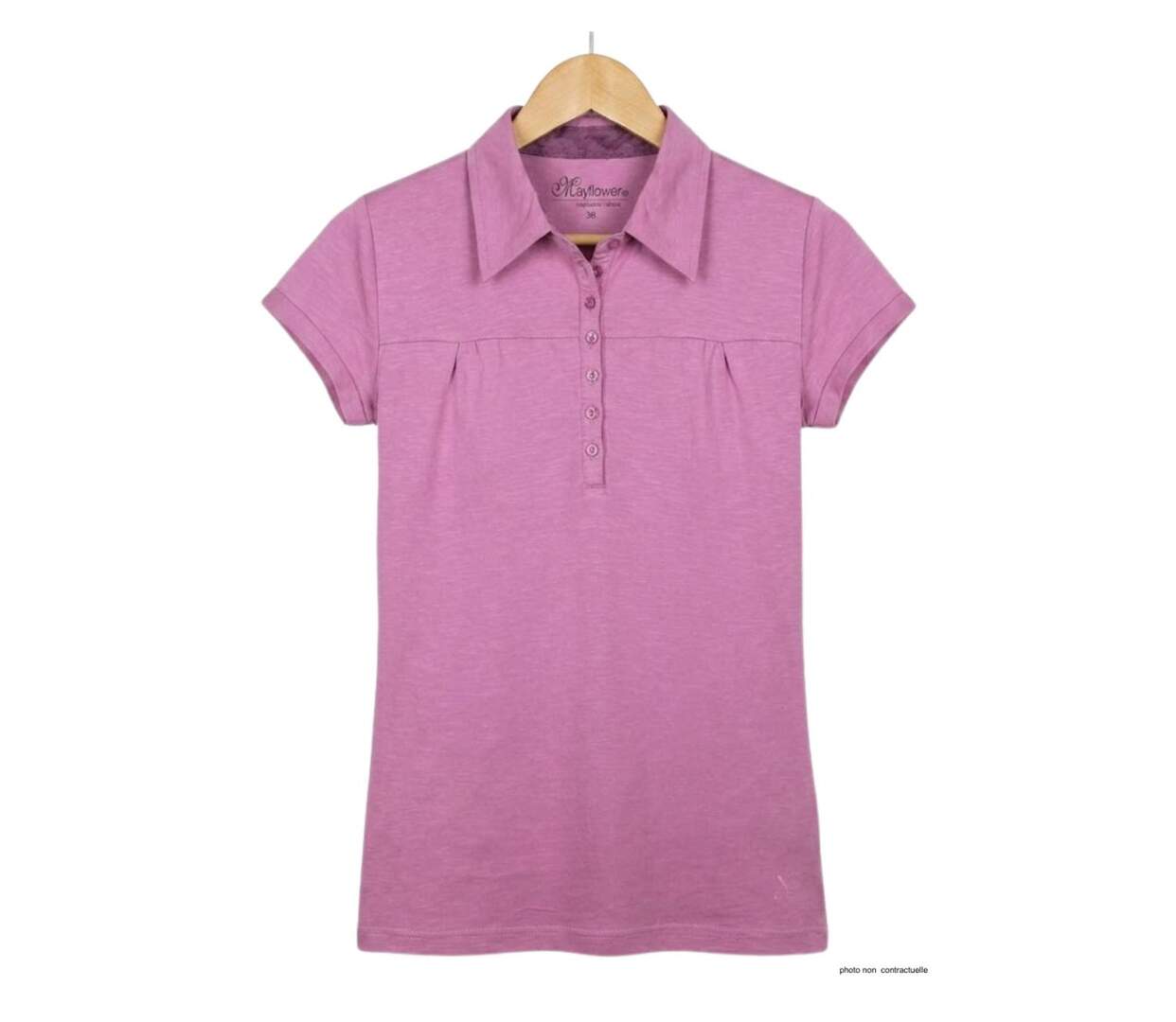 Polo MAYFLOWER DUSTY4 mauve à fronces : l'élégance féminine en pur coton-2
