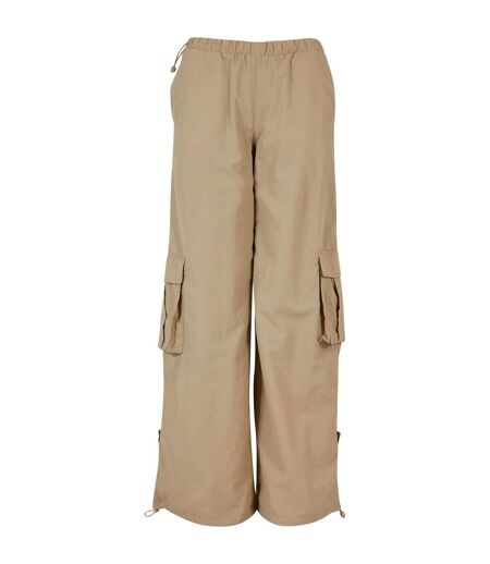 Womens/ladies Nylon Crinkled Wide Cargo Trousers Concrete Urban Classics
