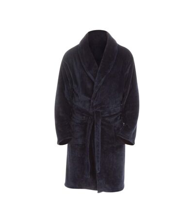 Mens flannel fleece robe navy Pierre Roche