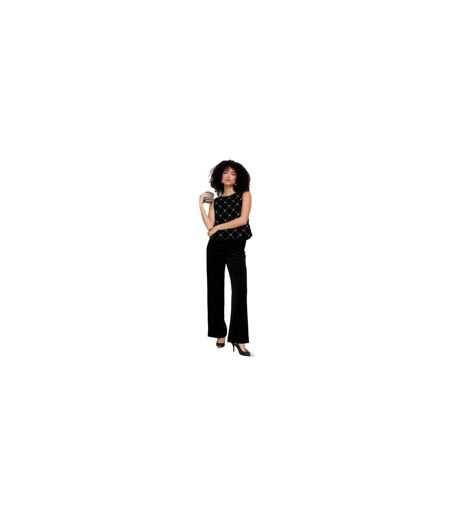 Womens/ladies Valerie Velvet Wide Leg Trousers Black Lily And Lionel