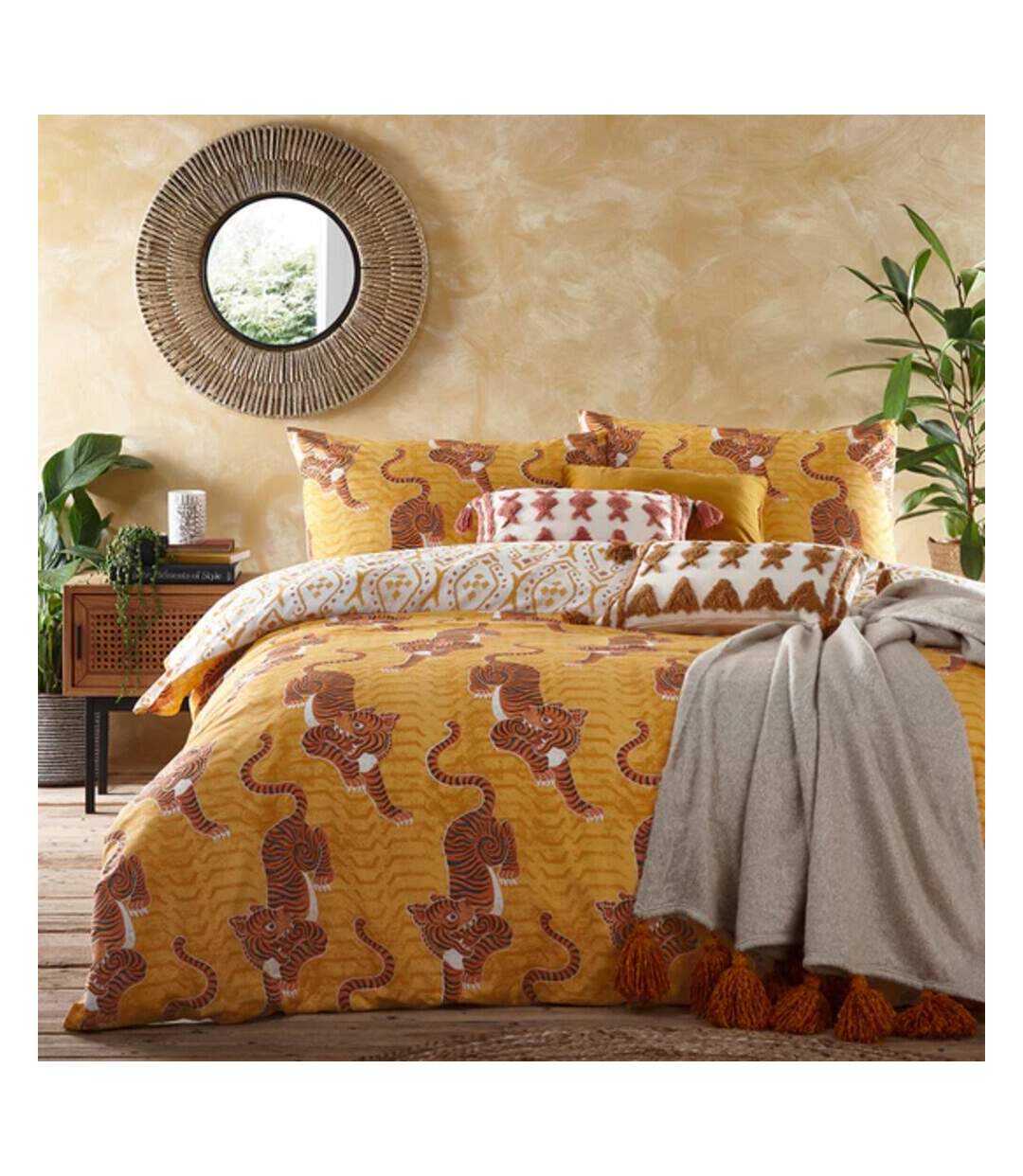 Tibetan tiger duvet cover set mustard yellow Furn-1