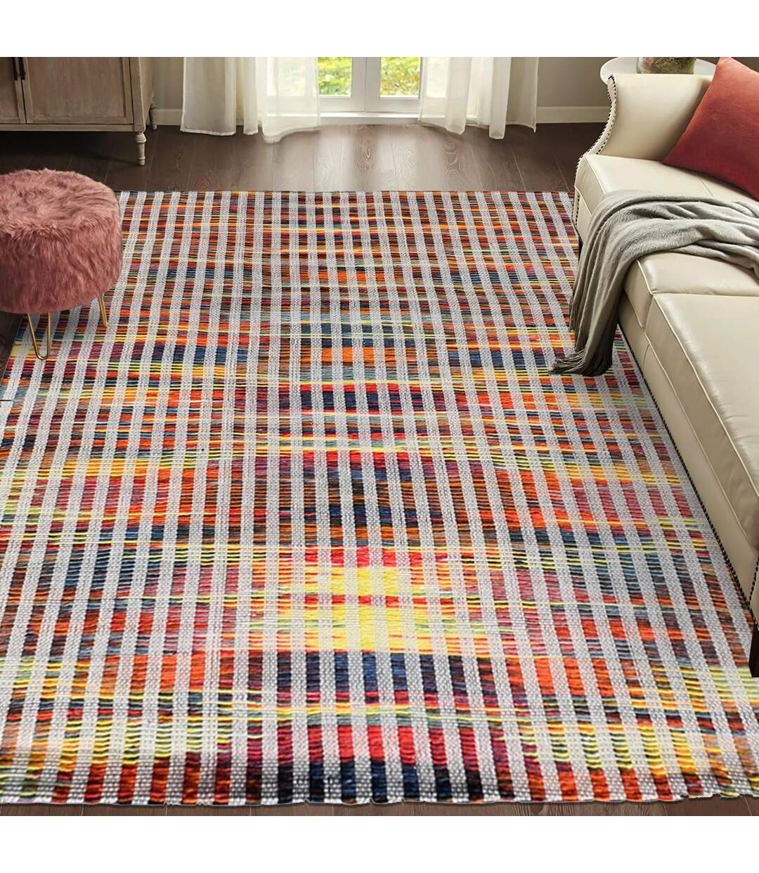 Tapis kilim fait à la main en laine motif géométrique-2