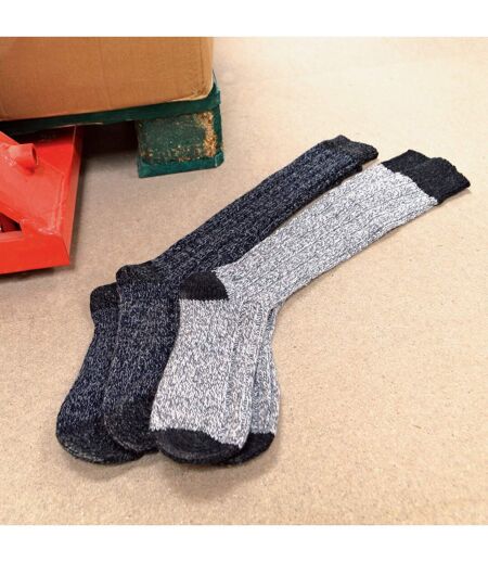 3 Pack Mens Extra Long Knee High Knitted Wool Boot Socks