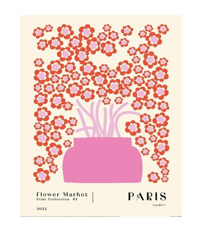 Pyramid International - Imprimé FLOWER MARKET PARIS (Blanc cassé / Rose / Rouge) (50 cm x 40 mm) - UTPM6321