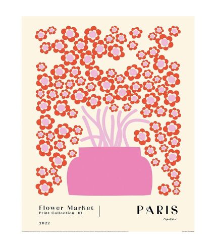 Pyramid International - Imprimé FLOWER MARKET PARIS (Blanc cassé / Rose / Rouge) (40 cm x 30 cm) - UTPM6321