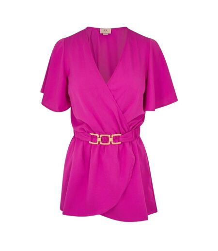 Haut Portefeuille Manches Volantées Femme Rose Vif Ax