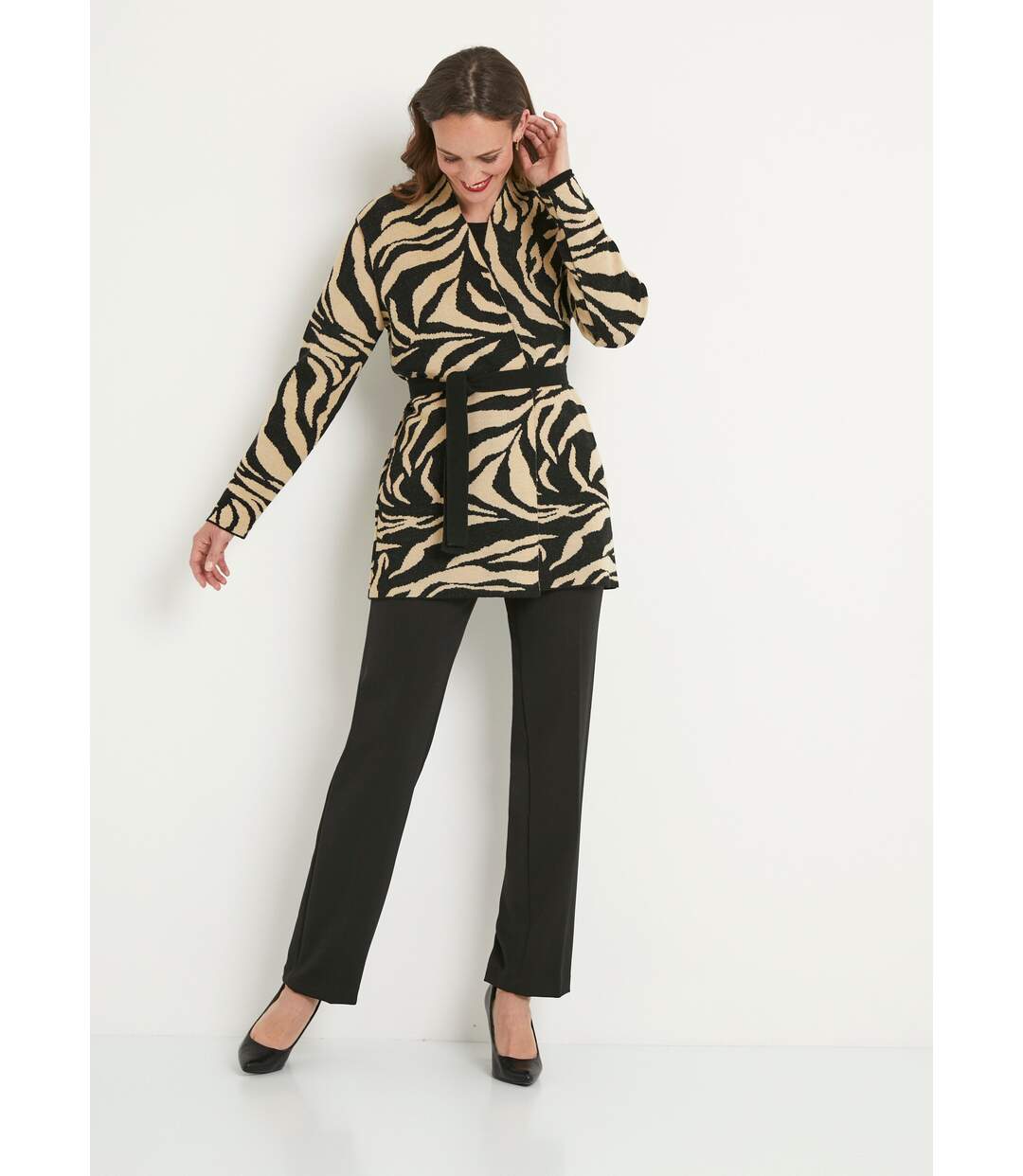 Gilet long jacquard peau de bête bord à bord-3