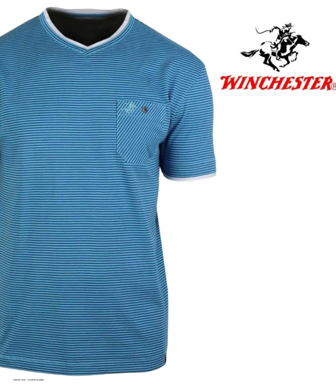 WINCHESTER SERPICO1 — Tee-shirt col V bleu : l'élégance décontractée en pur coton-4