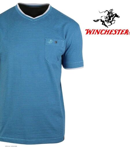 WINCHESTER SERPICO1 — Tee-shirt col V bleu : l'élégance décontractée en pur coton