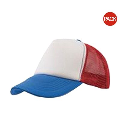 Atlantis Rapper 5 Panel Trucker Cap (Pack of 2) (White/Red/Royal) - UTAB415
